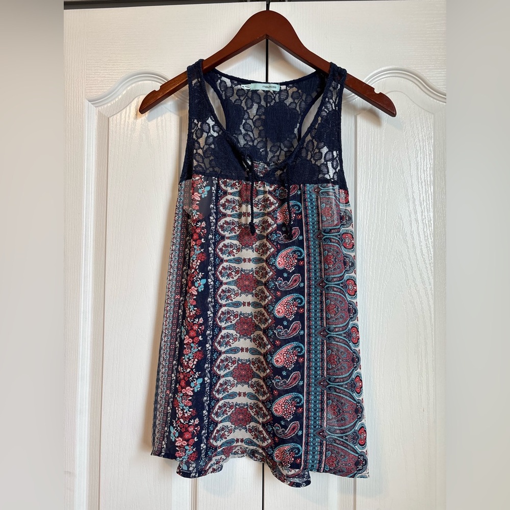 Maurices Navy and Multicolor Lace Tank top